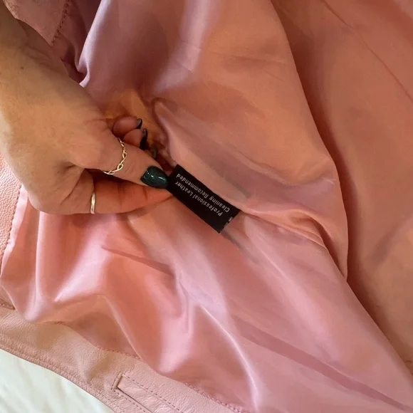 Understated Leather Pink Zipper Belted Collared Biker Jacket Women’s XS - Picture 8 of 13